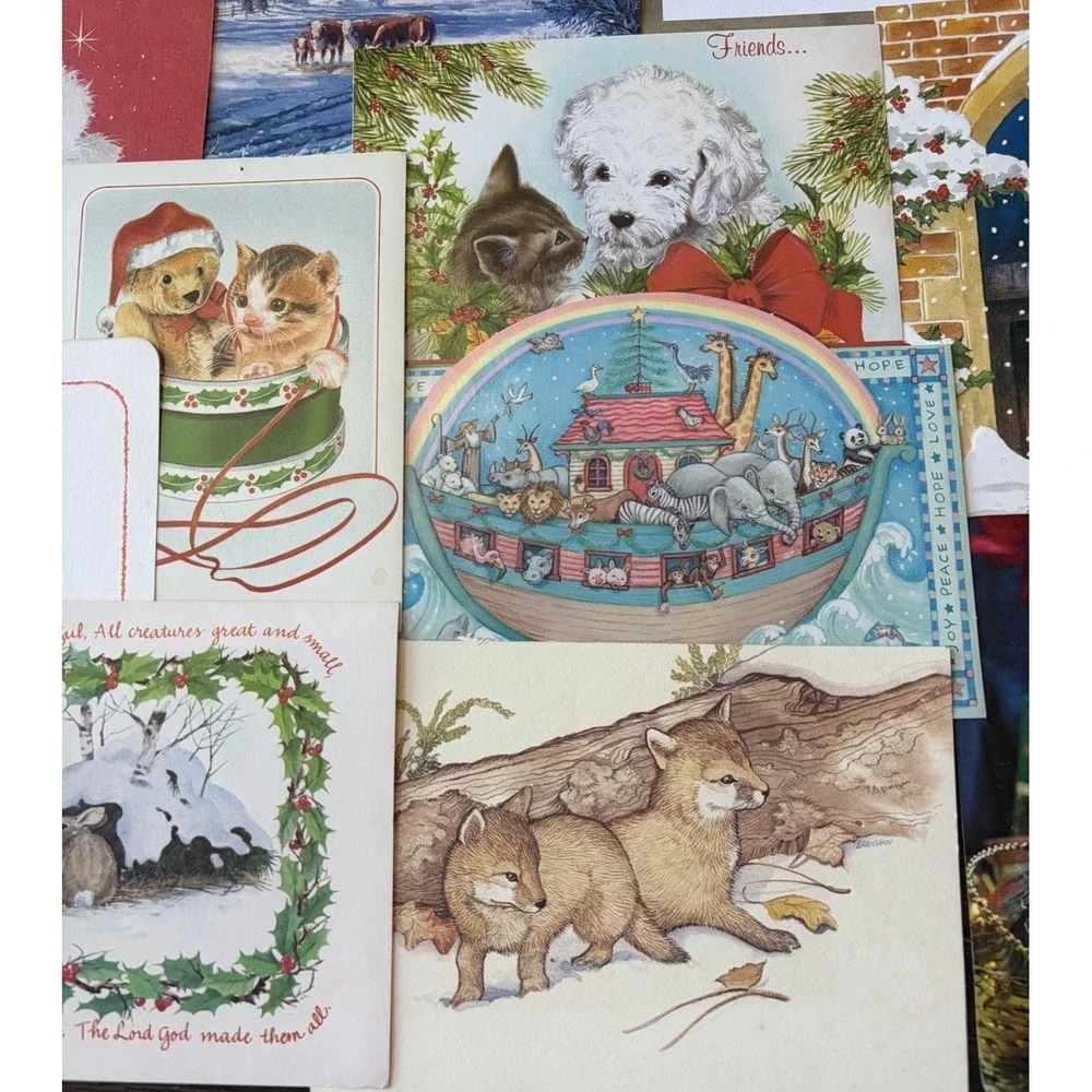 Vintage Animal Christmas Cards Fronts ONLY Scrapbooking Crafts Decoupage 50+